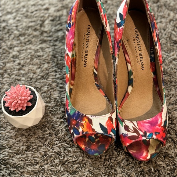 Christian Siriano Peep Toe Stiletto Floral Multicolor 7W - Picture 1 of 7